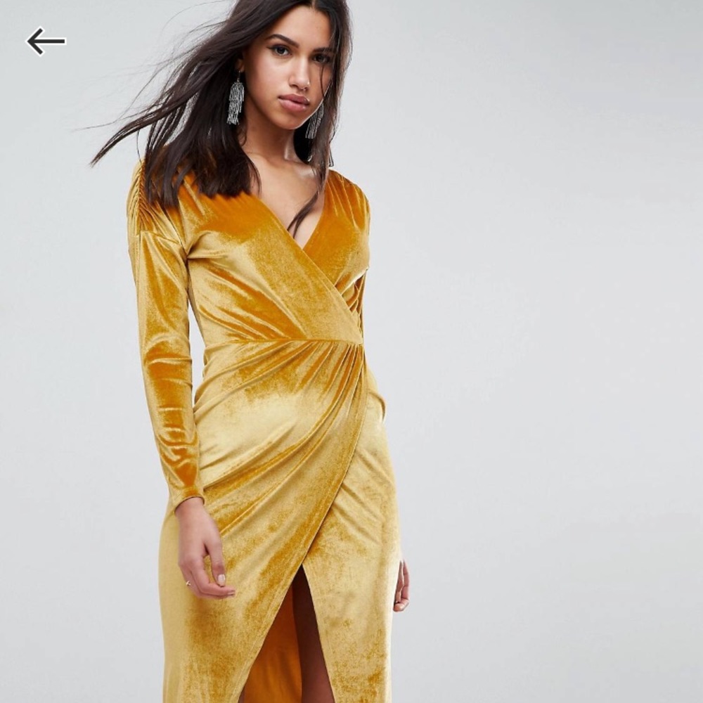 ASOS Gold Velvet Wrap Midi Dress